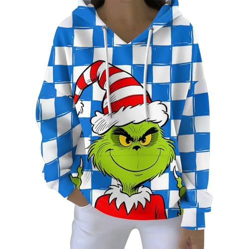 Women's Plaid Christmas Grinch Print Hoodie
