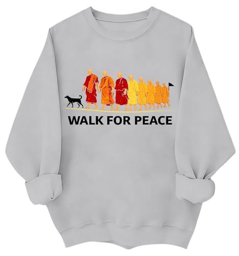 Women's Monk Light Dog Peace Print Crewneck Sweatshirt