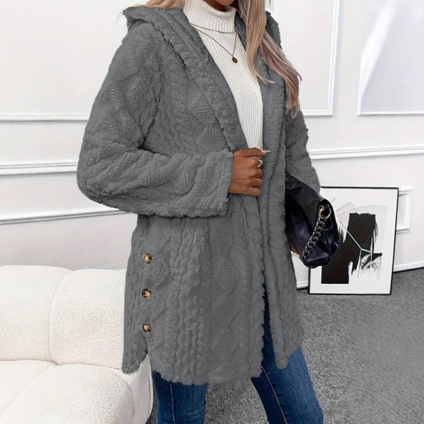 Women's Hooded Double-Sided Fleece Cardigan Long Sleeve Warm Casual Coat