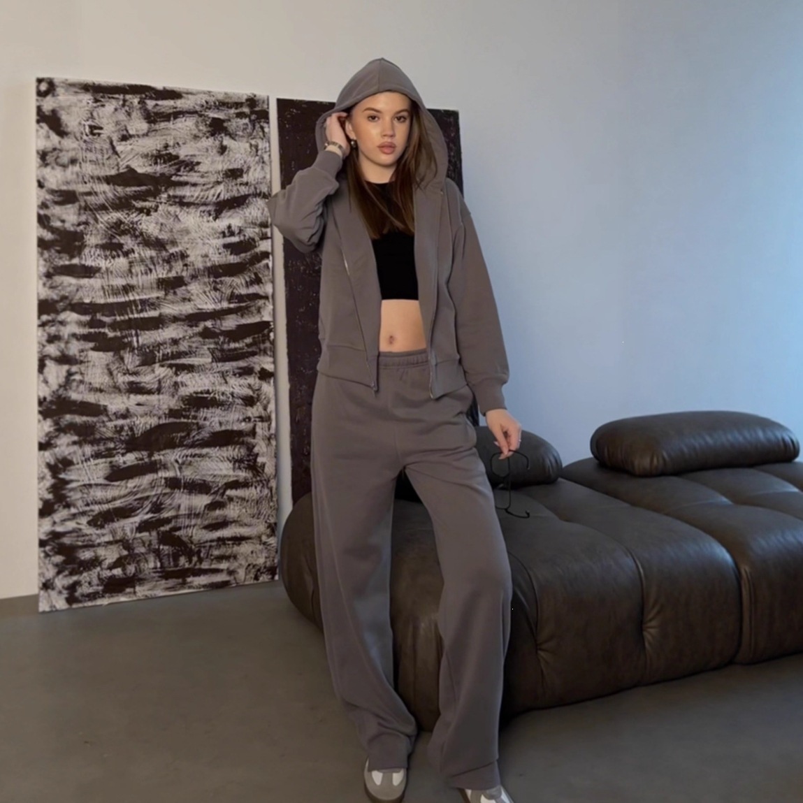 Women's Zip-Up Hooded Track Jacket and Drawstring Pants Set