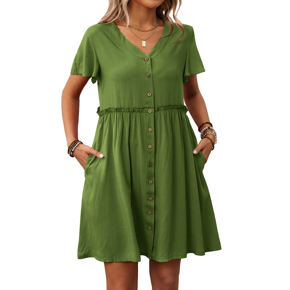 Women's Boho V-Neck Ruffle Short Sleeve Dress
