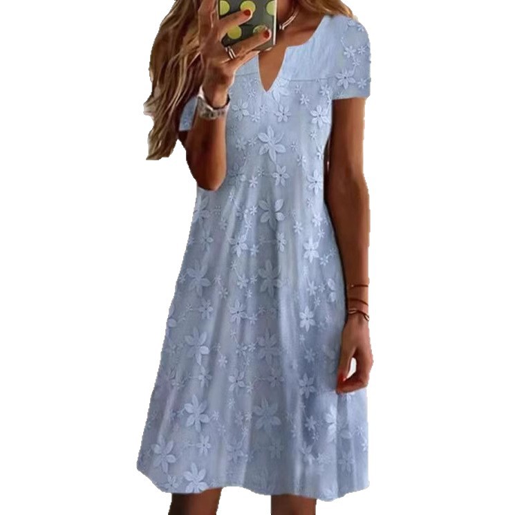 Elegant Solid V-Neck Short Sleeve Dress