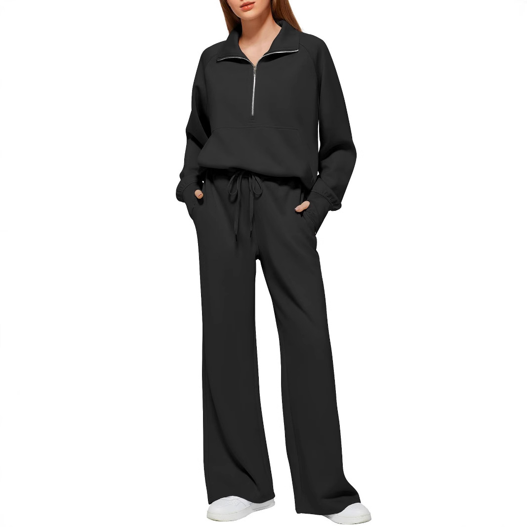 Women's Two-Piece Zip Sweatshirt and Wide-Leg Pants Set