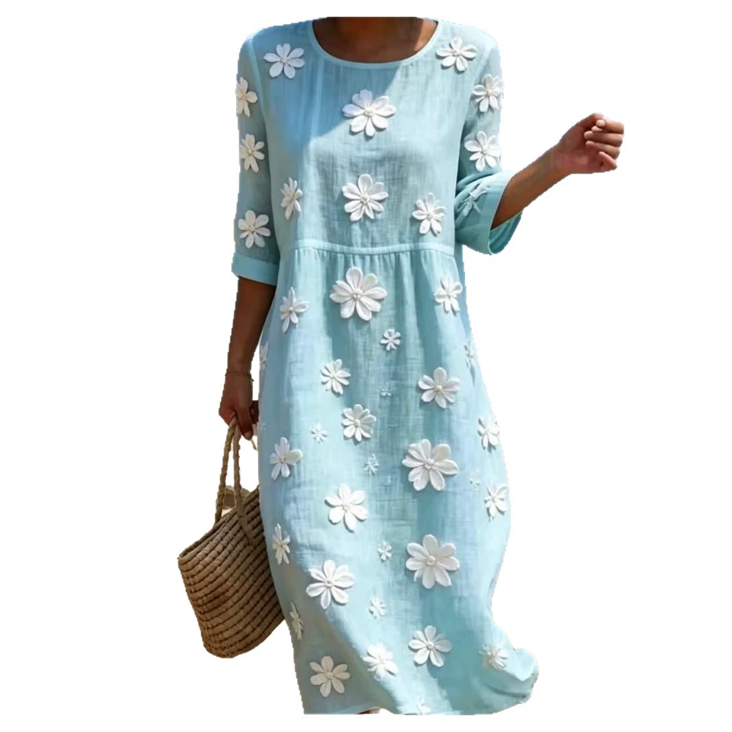 Women's Daisy Print Pleated Midi Dress