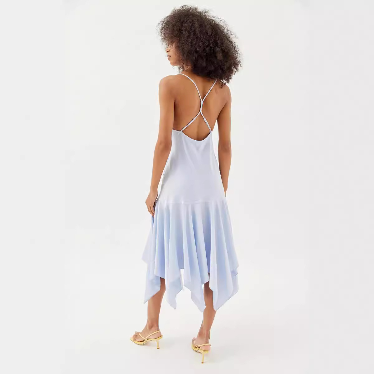 Solid Sleeveless Backless Pleated Midi Dress