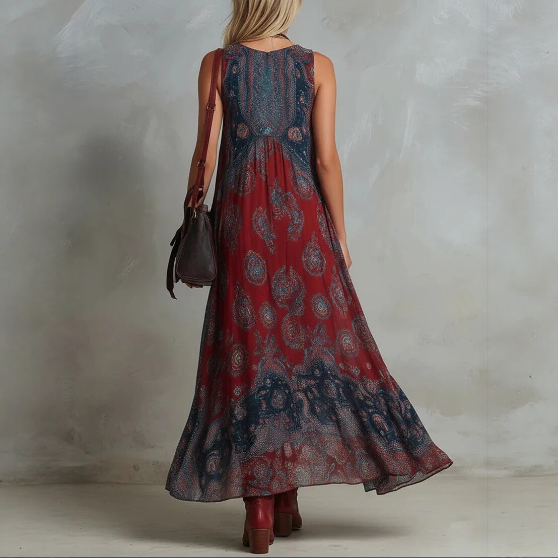 V-Neck Sleeveless Printed Maxi Dress