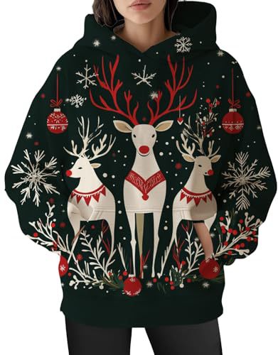 Women's Christmas Print Hoodie with Lantern Leaf Motif