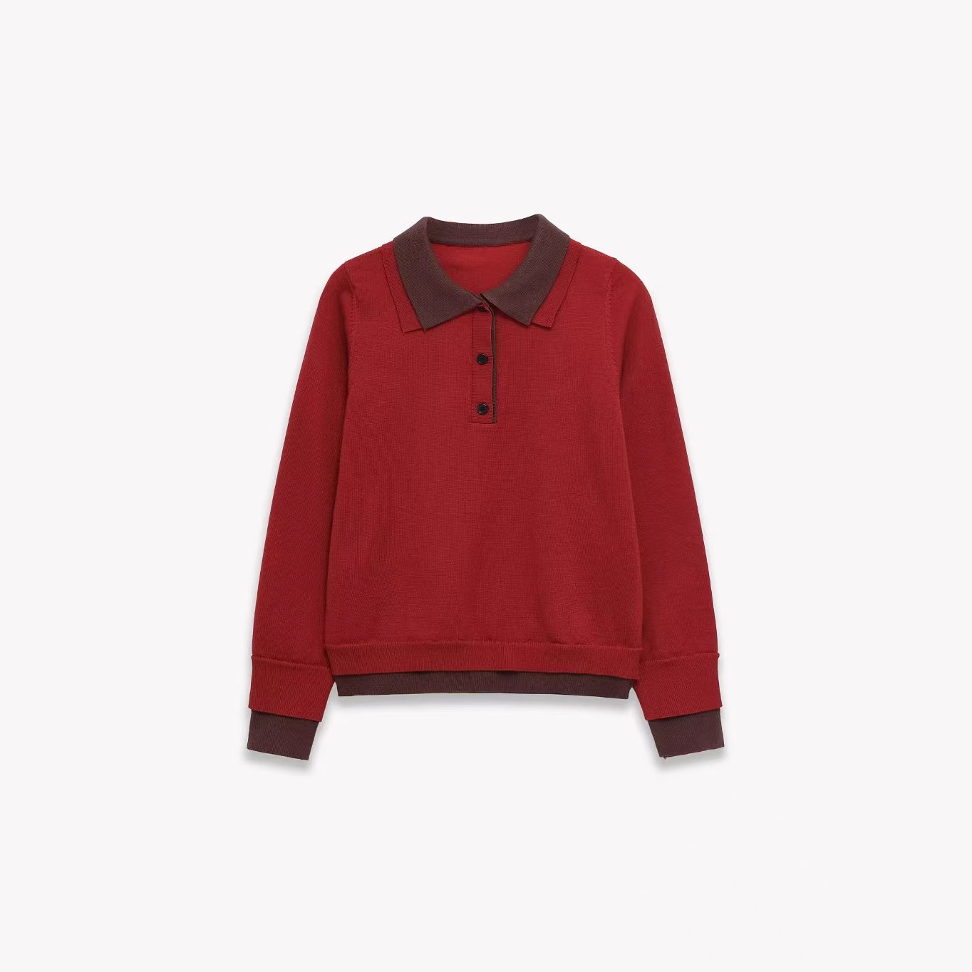 Classic Solid Knit Polo Sweater Long Sleeve Pullover