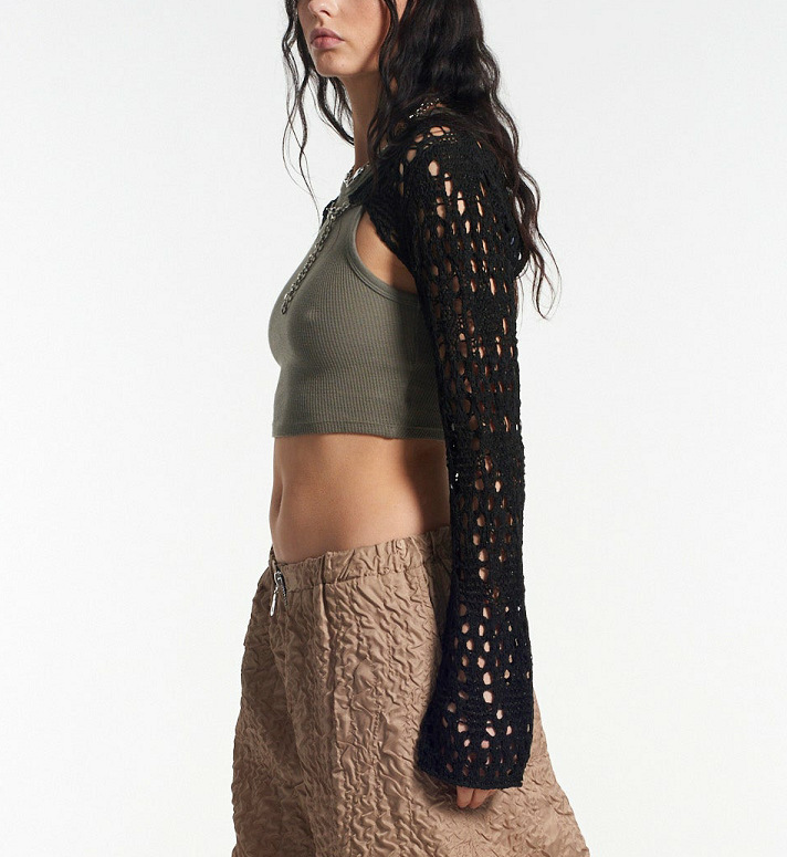 Women's Open-Knit Long-Sleeve Cropped Cardigan
