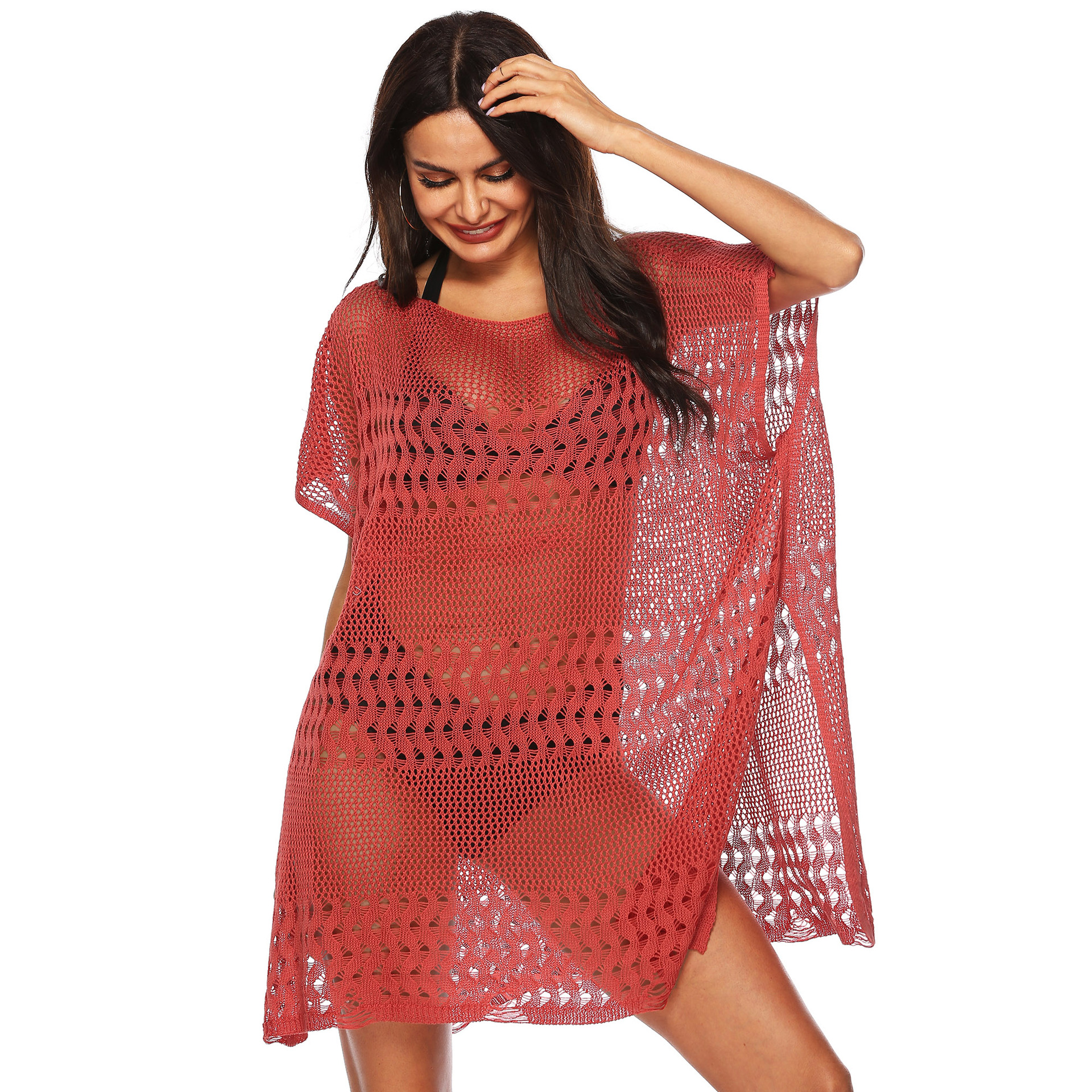 Women's Sheer Hollow-Out Knit Beach Cover-Up Dress