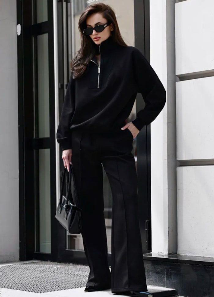 Women's Long Sleeve Stand Collar Zip Tracksuit Casual Two-Piece Set