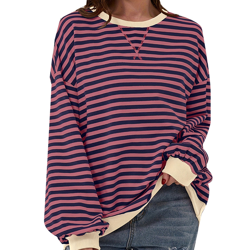 Striped Colorblock Casual T-Shirt Top