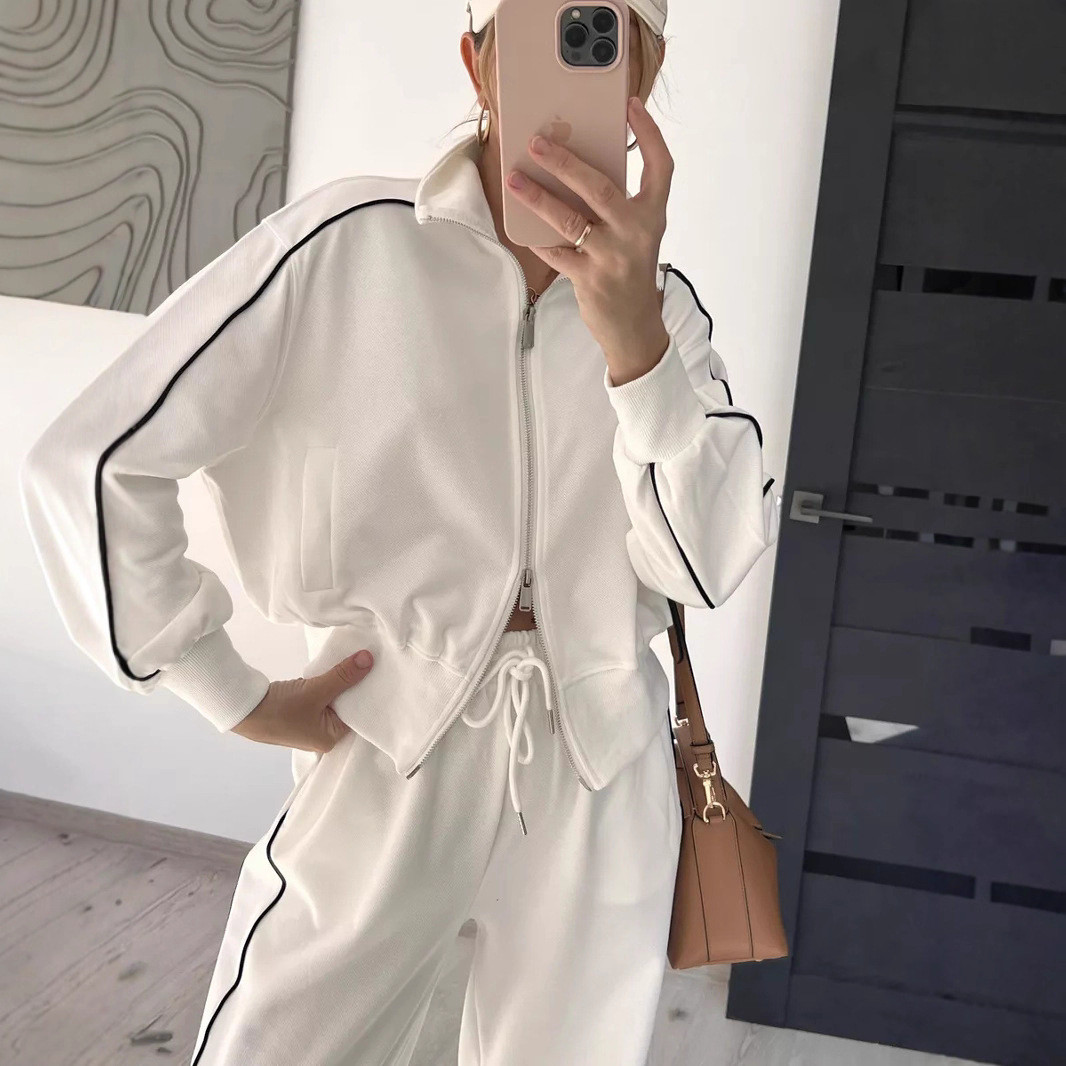 Women's Striped Zip-Up Cardigan & Drawstring Jogger Two-Piece Set