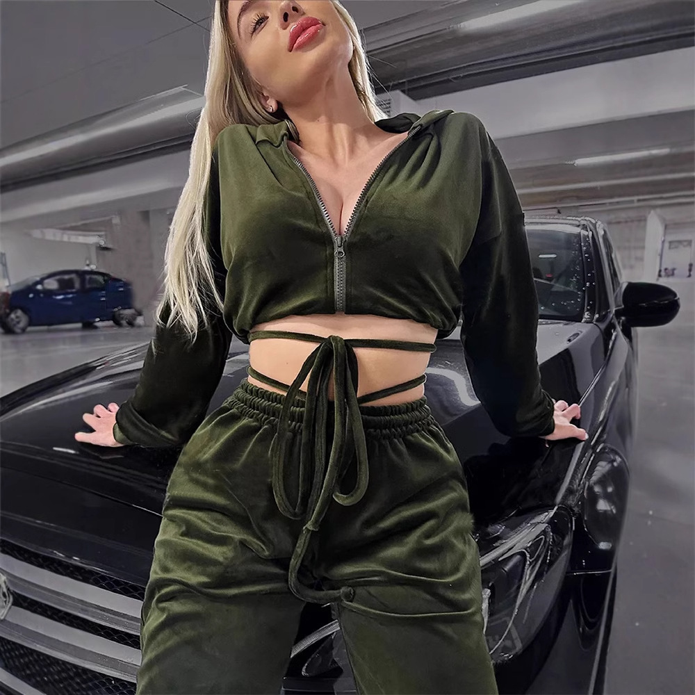 Women's Casual Solid Zip-Up Hoodie and Jogger Two-Piece Set