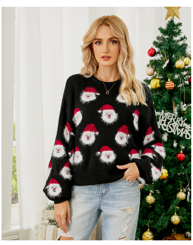 Custom Santa Graphic Knit Sweater Loose Pullover
