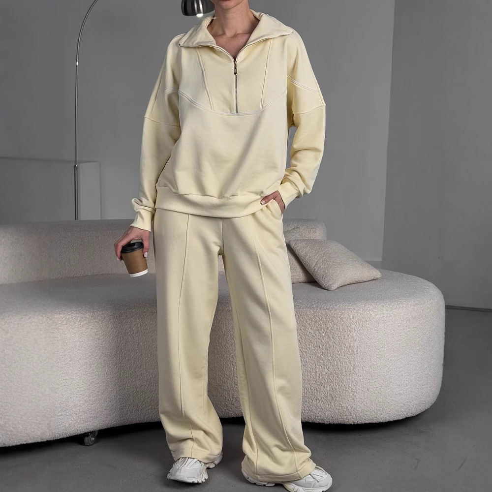 Women's Half-Zip Hoodie and Pants Tracksuit Set