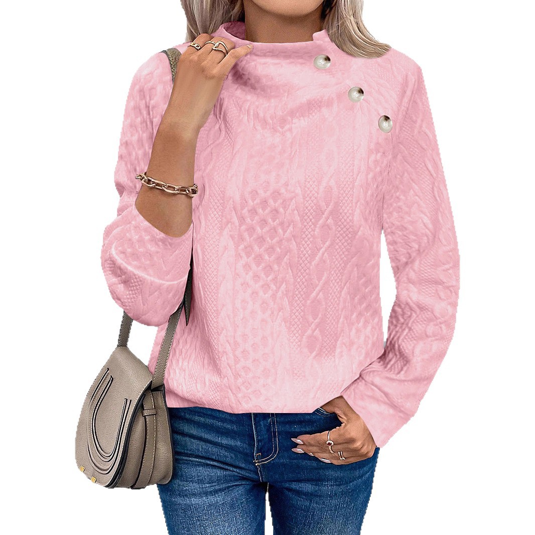 Women's Turtleneck Button Pullover Sweatshirt Tee