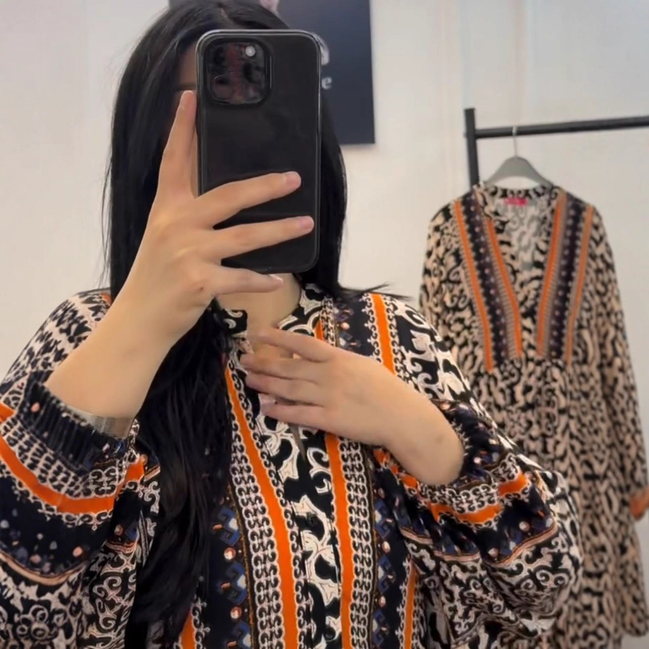 Plus Size V-Neck Floral Long Sleeve A-Line Maxi Dress