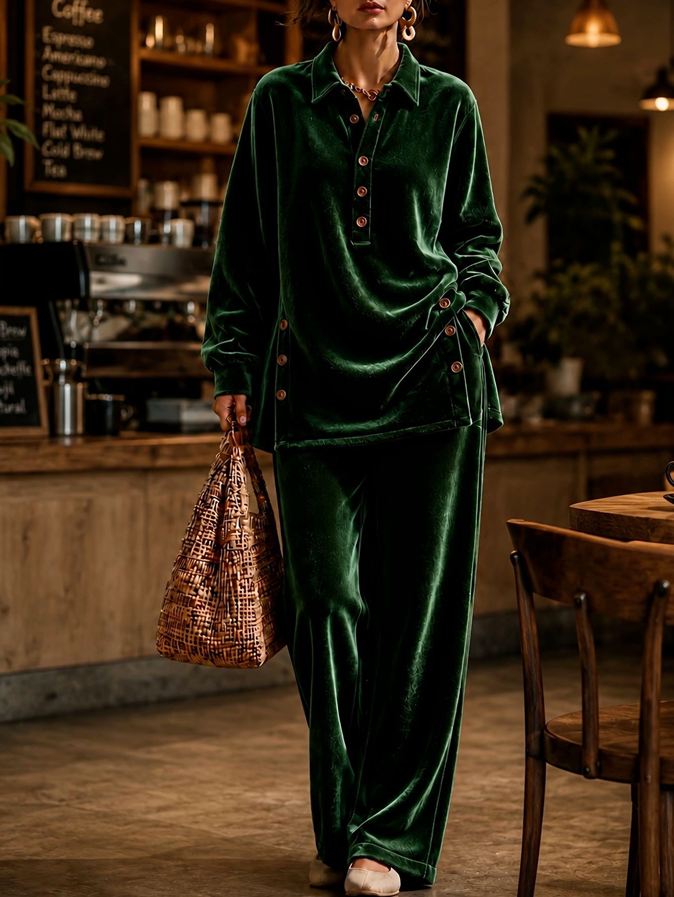 Women's Velvet Long Sleeve Top and Pants Set