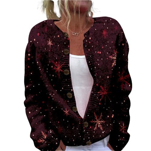 Women's Forest Leaf Print Button Cardigan Sweater