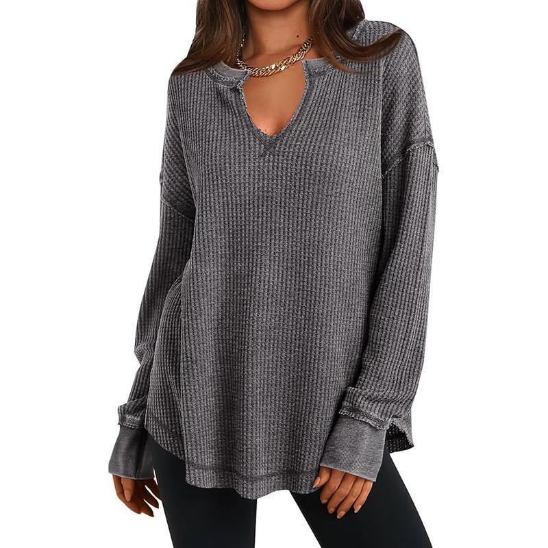 Women's Waffle Knit V-Neck Long Sleeve Cardigan