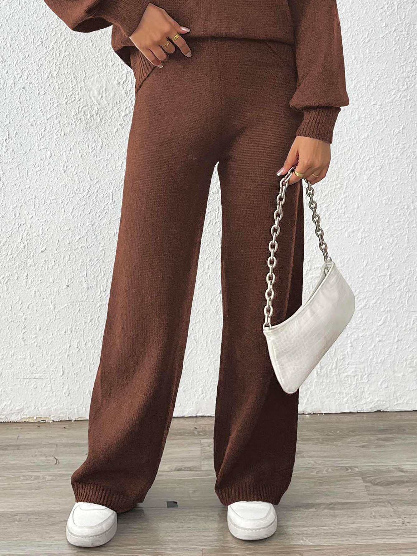 Women's High-Waist Straight-Leg Wide-Leg Knit Pants