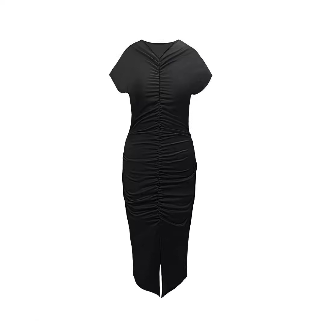 High-Waist V-Neck Mermaid Dress with Slit and Ruched Details