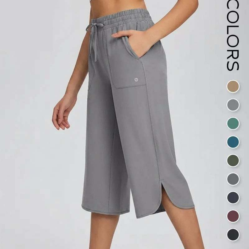Women's Solid Color Wide-Leg Elastic Waist Cropped Pants