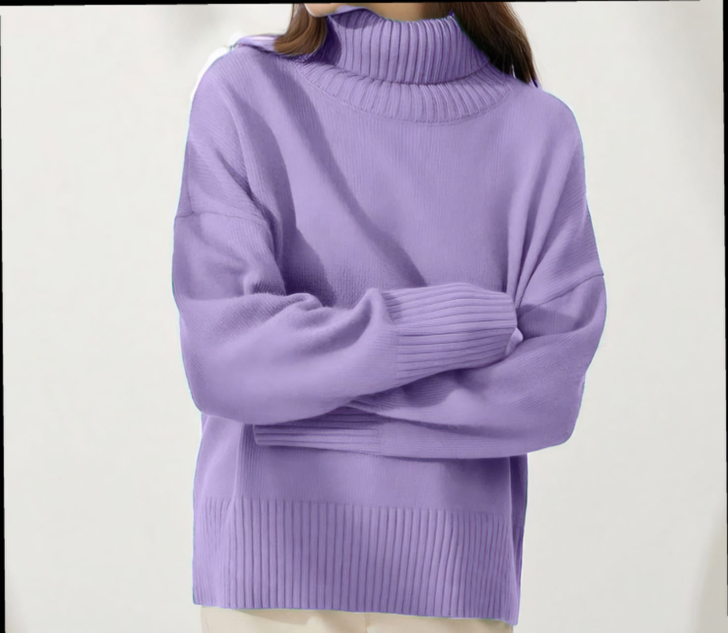 Soft High Turtleneck Solid Pullover Sweater