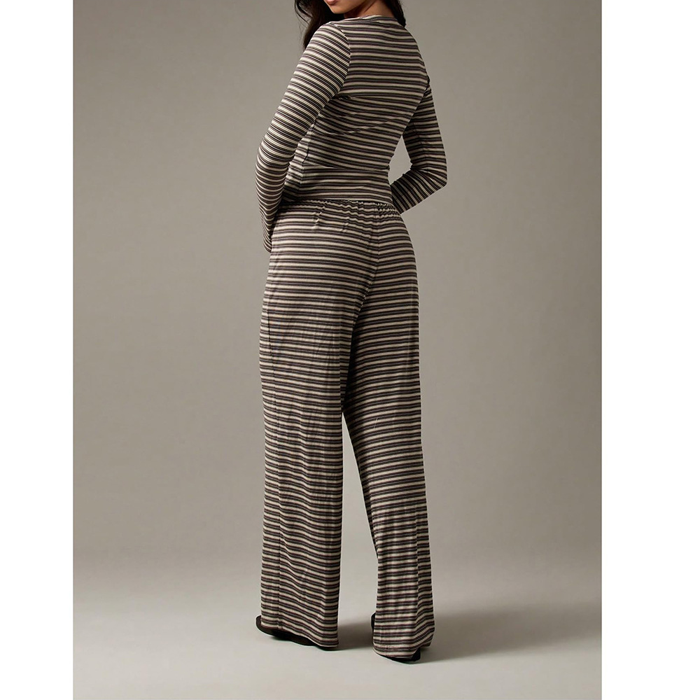 Women's Striped Long Sleeve Top and Pants Casual Y2K Set
