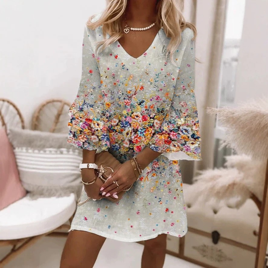 Women's Floral Print Ruched Midi Dress Sleeveless Deep V-Neck Slim Fit