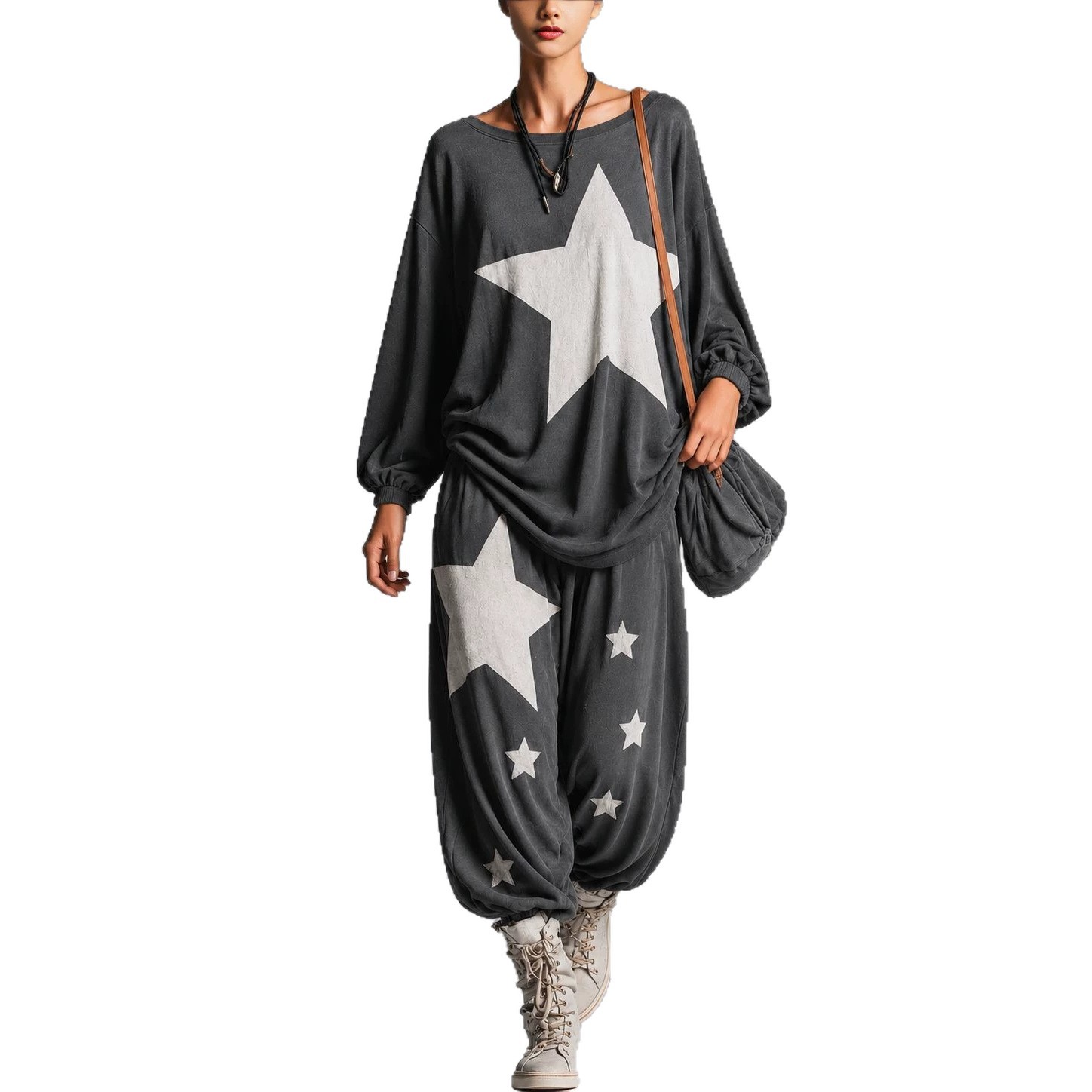 Women's Casual Sweatshirt and Pants Set with Galaxy Print