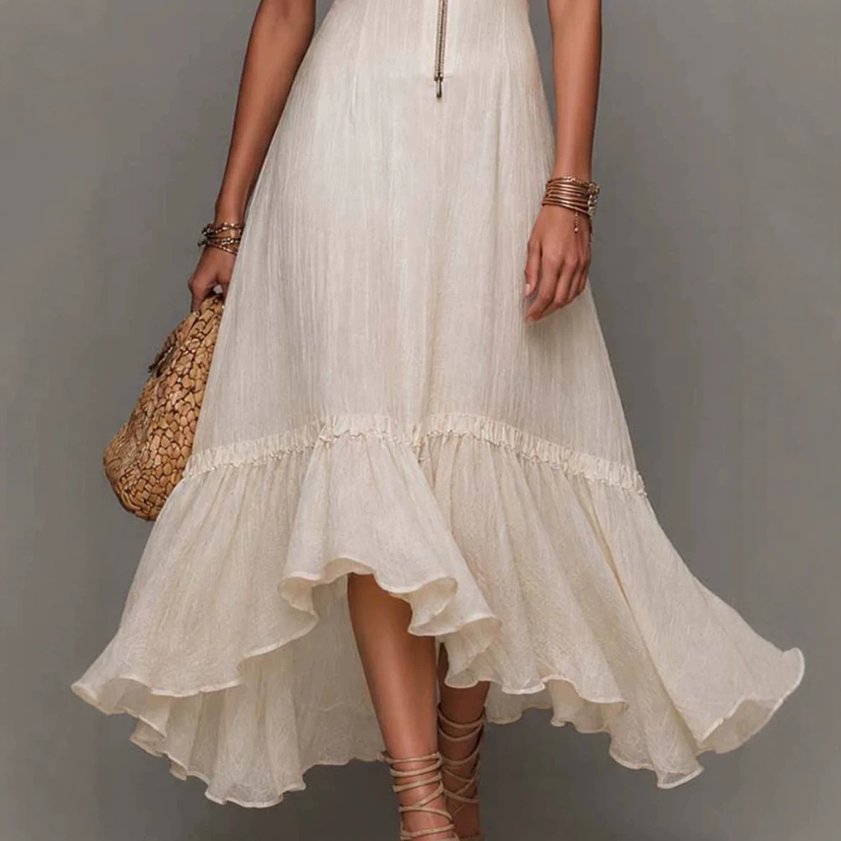 Women's V-Neck Ruffle Loose Vacation Dress