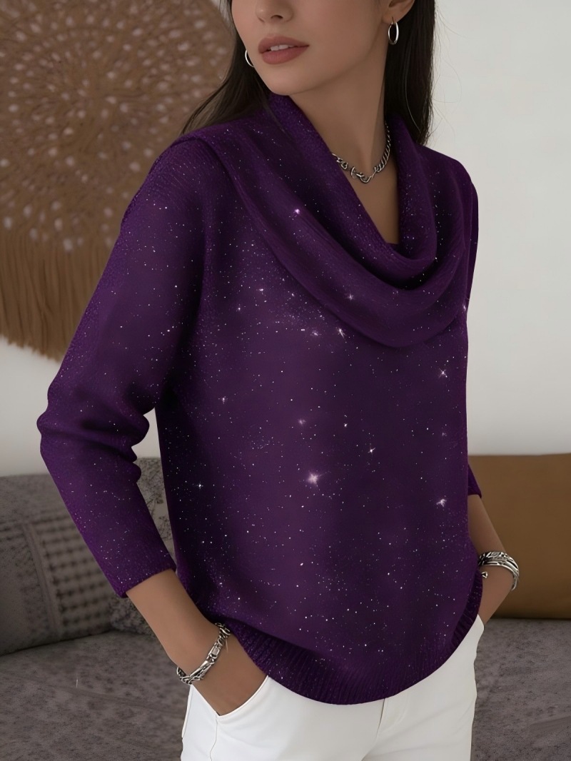 Women's Sequin Long Sleeve Knit Sweater Pullover