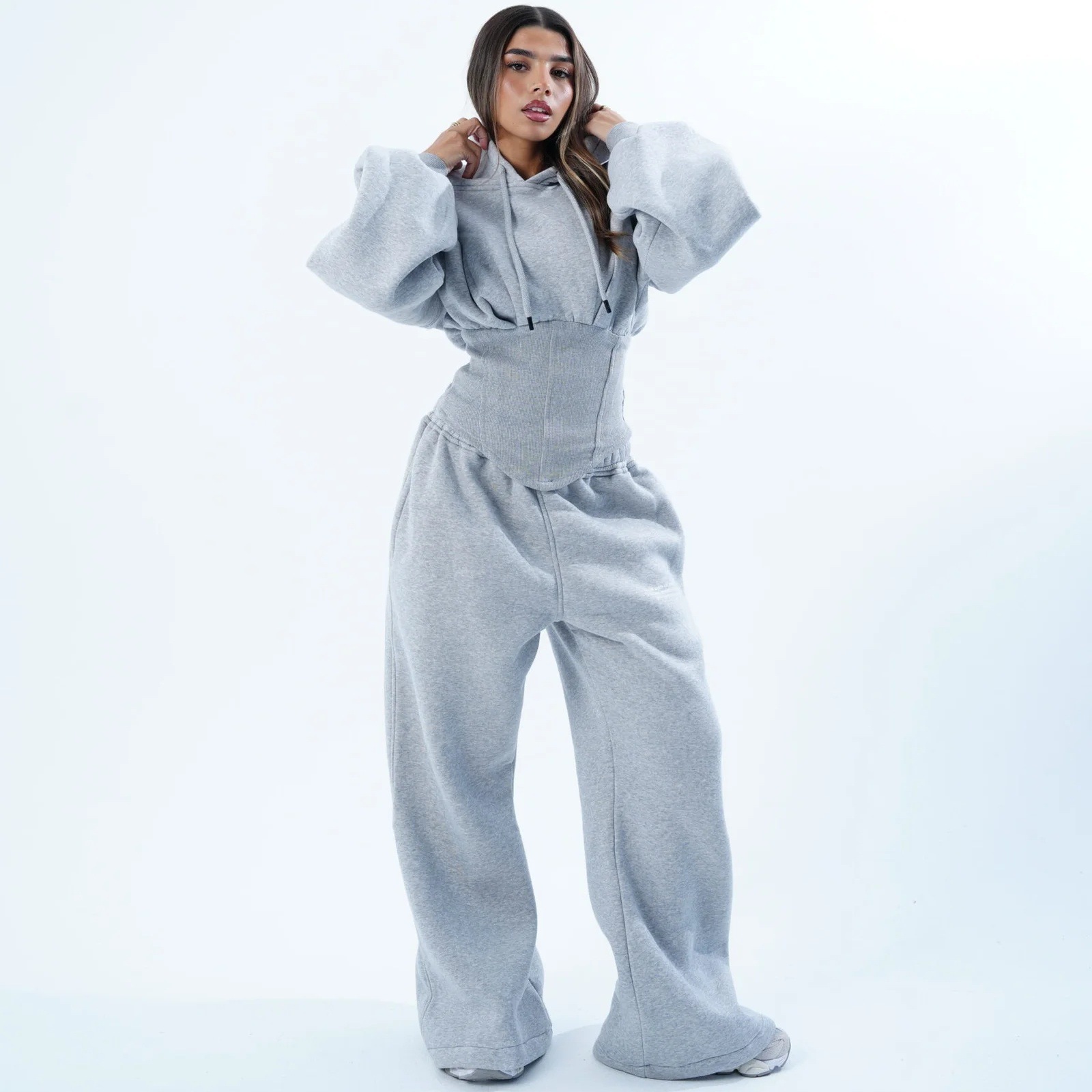 Women's Slim Fit Drawstring Hooded Top and Pants Two-Piece Set