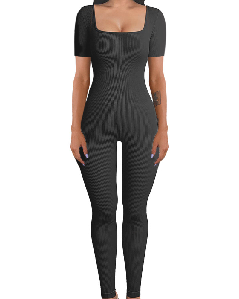 Women's Ribbed Square Neck Bodysuit Slimming Long Sleeve