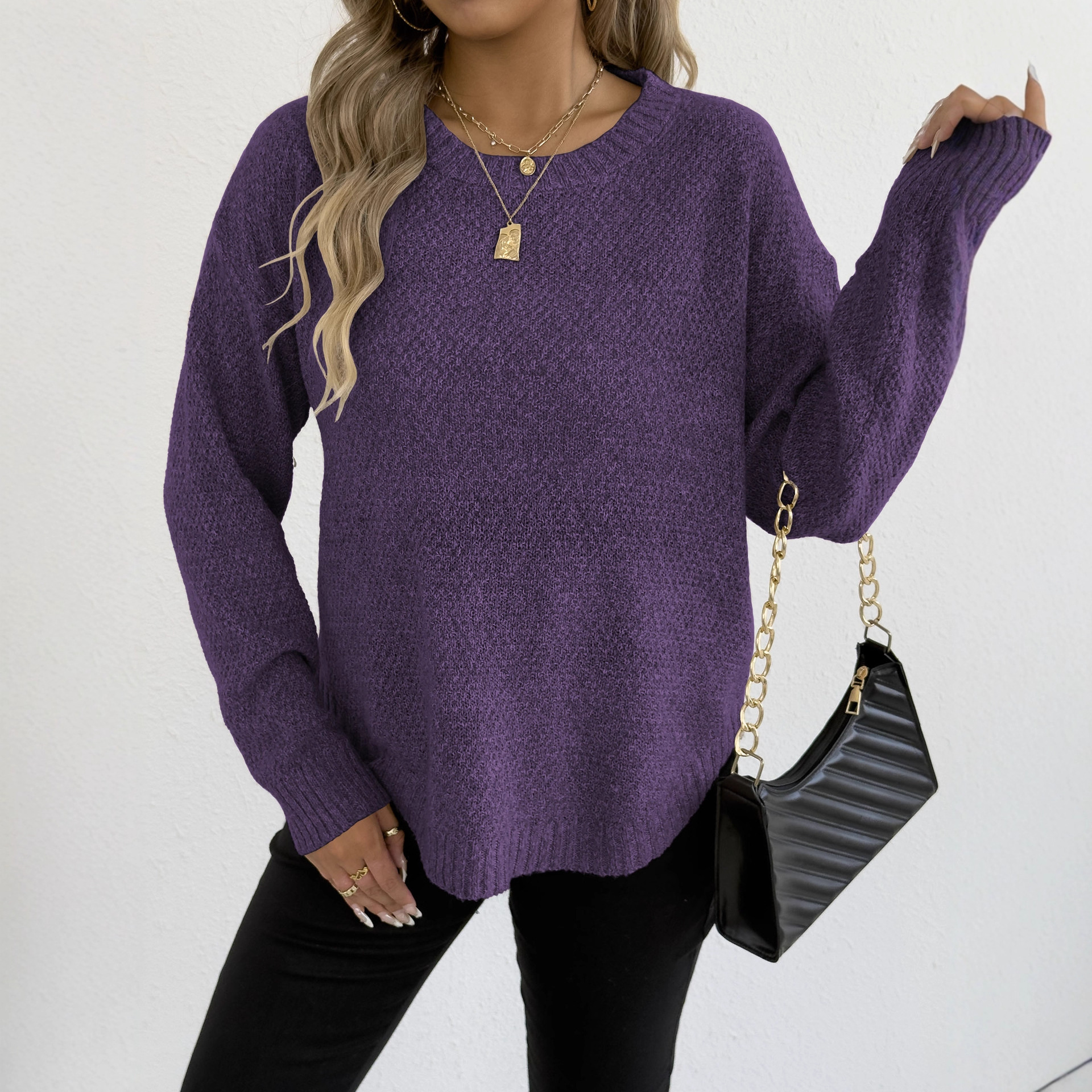 Women's Marled Knit Crewneck Pullover Sweater