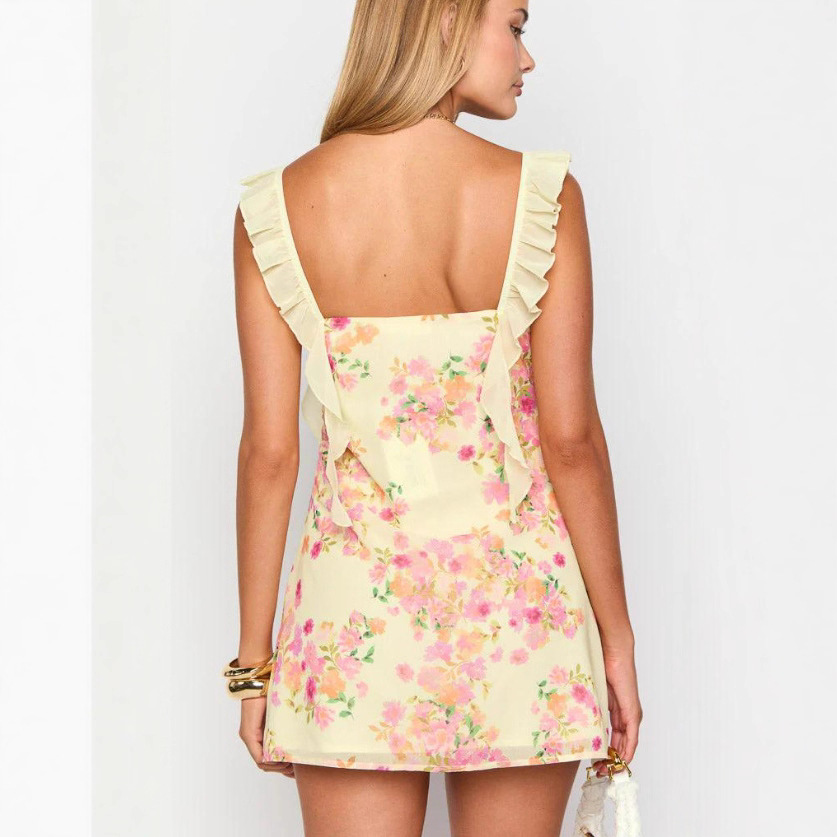 Elegant Floral Print Sleeveless Open-Back Midi Dress