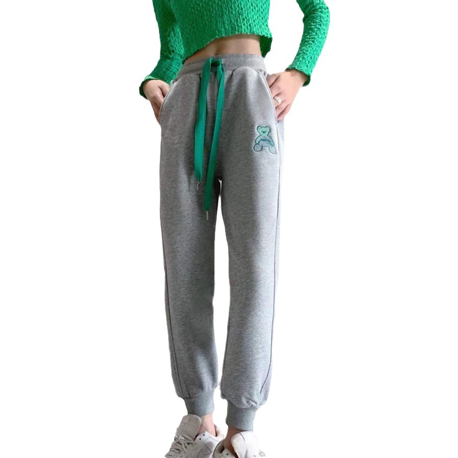 Embroidered Bear Jogger Pants Women's Slimming Loose Harem Cropped