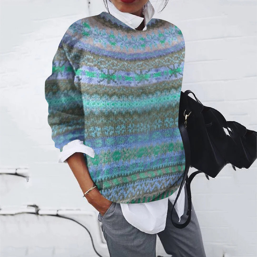 Women's Colorblock Crewneck Pullover Knit Sweater Loose Fit