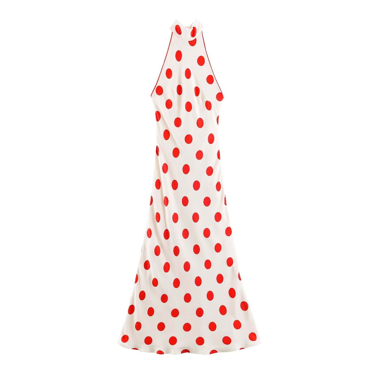Elegant Halter Neck Polka Dot A-Line Midi Dress