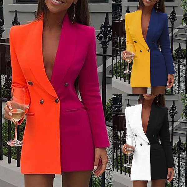 Color-Block V-Neck Blazer Dress for Women