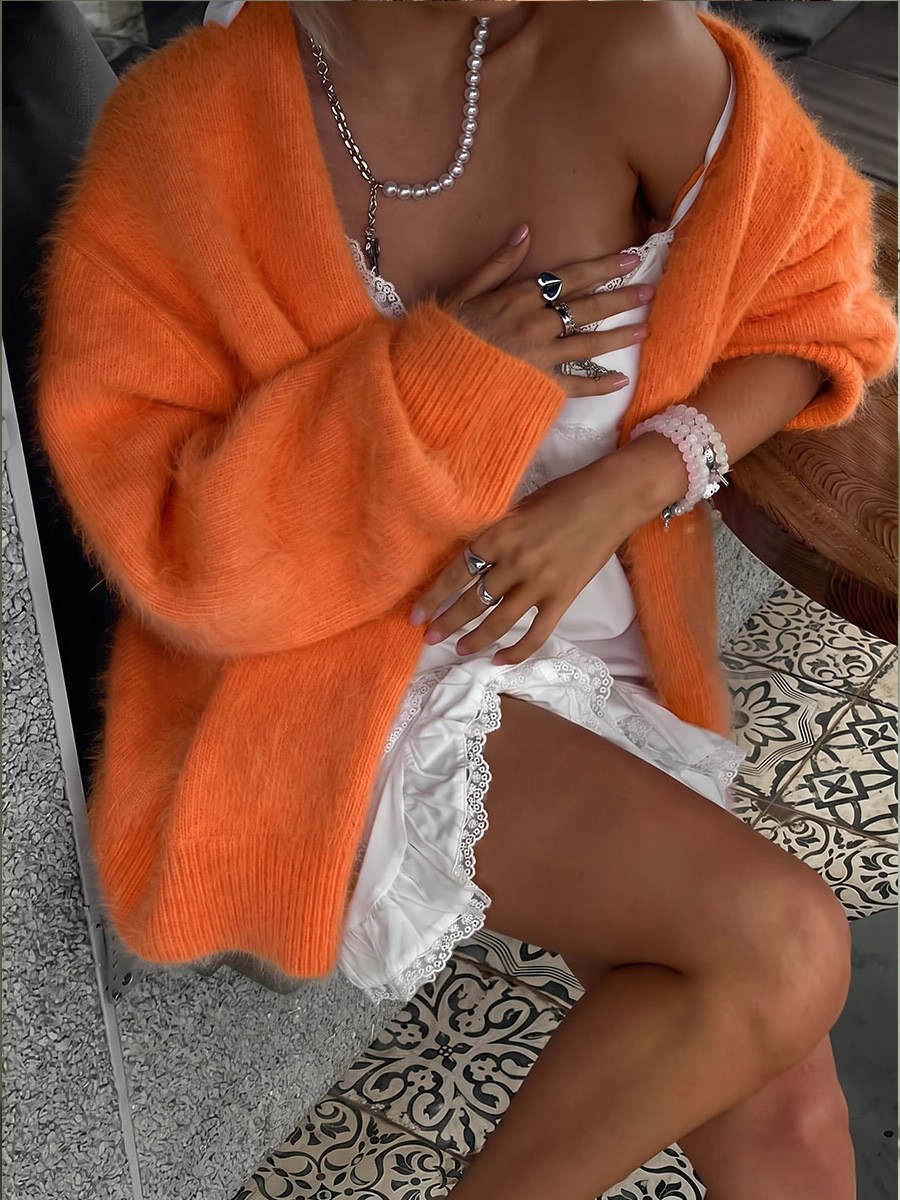 Faux Mink Cardigan Women's Loose Knit Sweater Coat Soft Long Sleeve