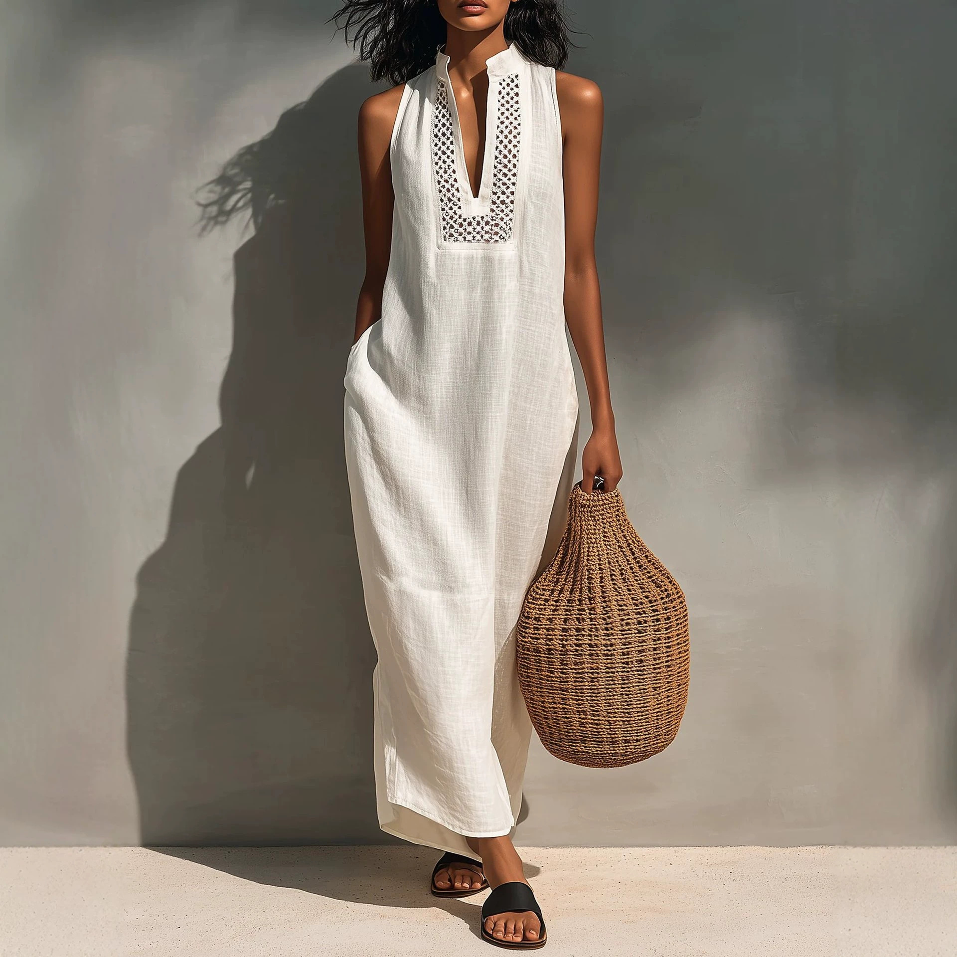 Women's Summer Sleeveless V-Neck Cutout Maxi Dress