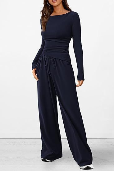 Asymmetric Long Sleeve T-Shirt & Wide Leg Pants Set