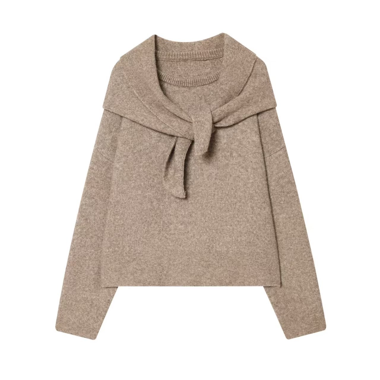 Sweet Round Neck Long Sleeve Scarf Knit Sweater