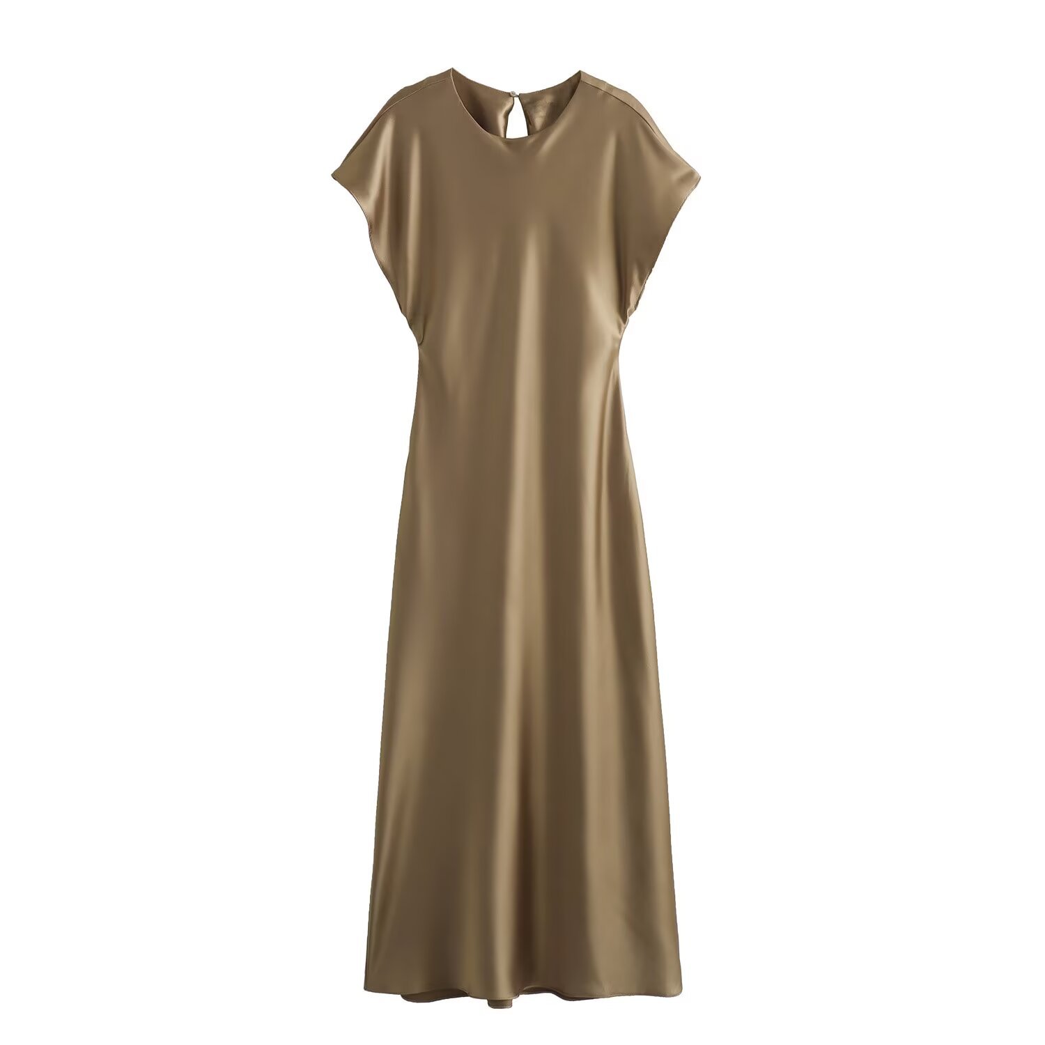 Elegant A-Line Midi Dress with Short Sleeves and Round Neck