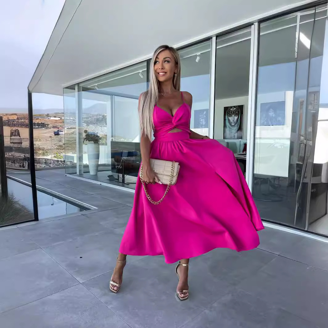 Deep V Cutout High Slit Cami Maxi Dress