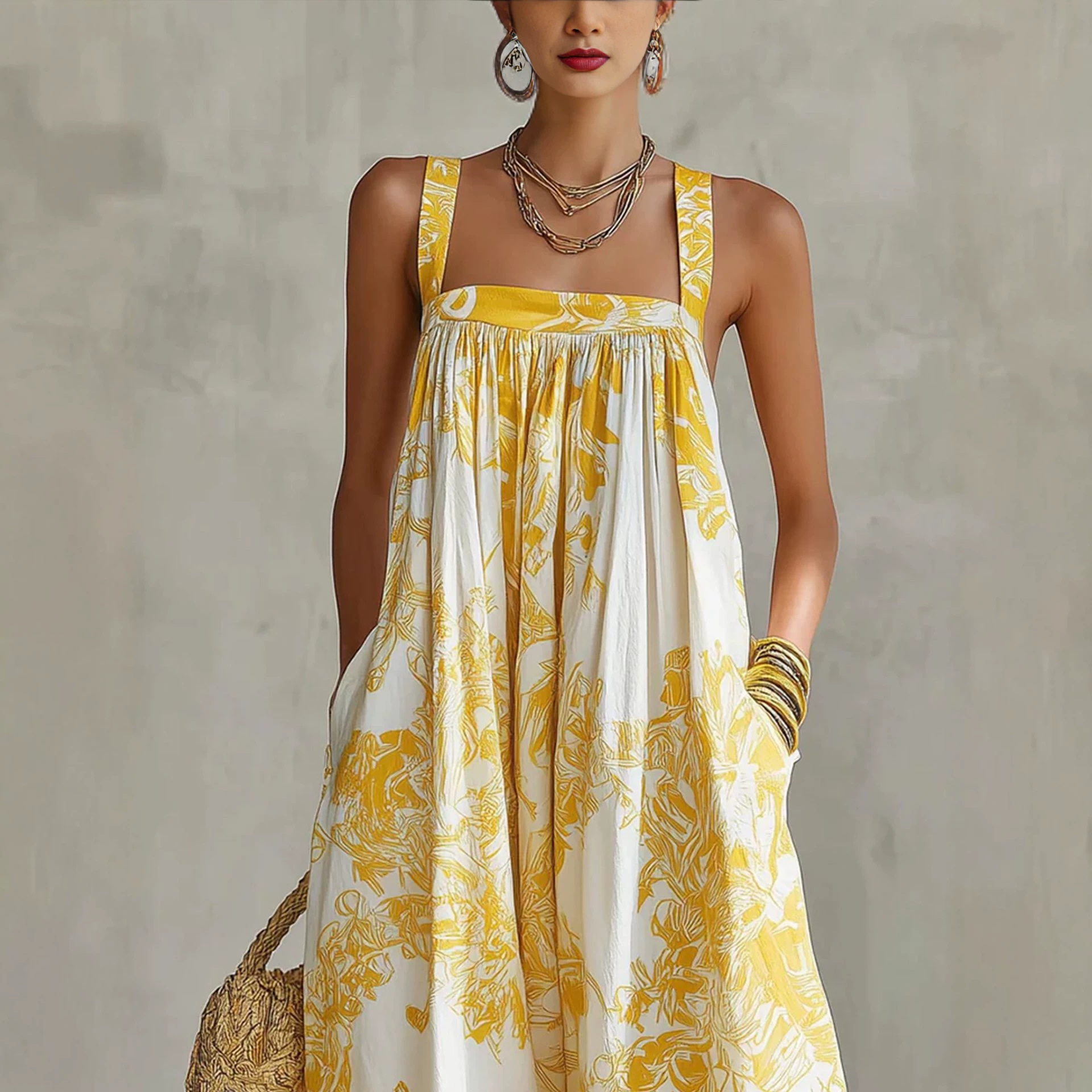 Bohemian Floral Print Maxi Dress with Oversized Flowy Silhouette