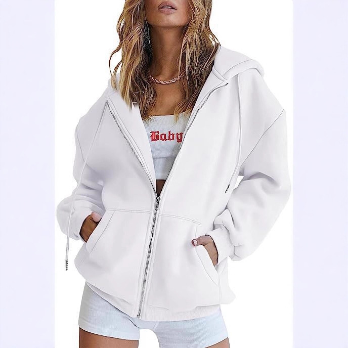 Women's Minimalist Solid Print Zip-Up Hoodie